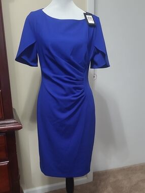 DKNY Cobalt Blue Midi Sheath Dress with Side Ruching New Dress